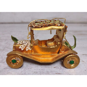 Vintage Koestel 1911 Maxwell Classic Car Gold Green Velvet Christmas Ornament